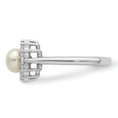 Sterling Silver Rhodium Plated CZ and Fresh Water Cultured Pearl Ring