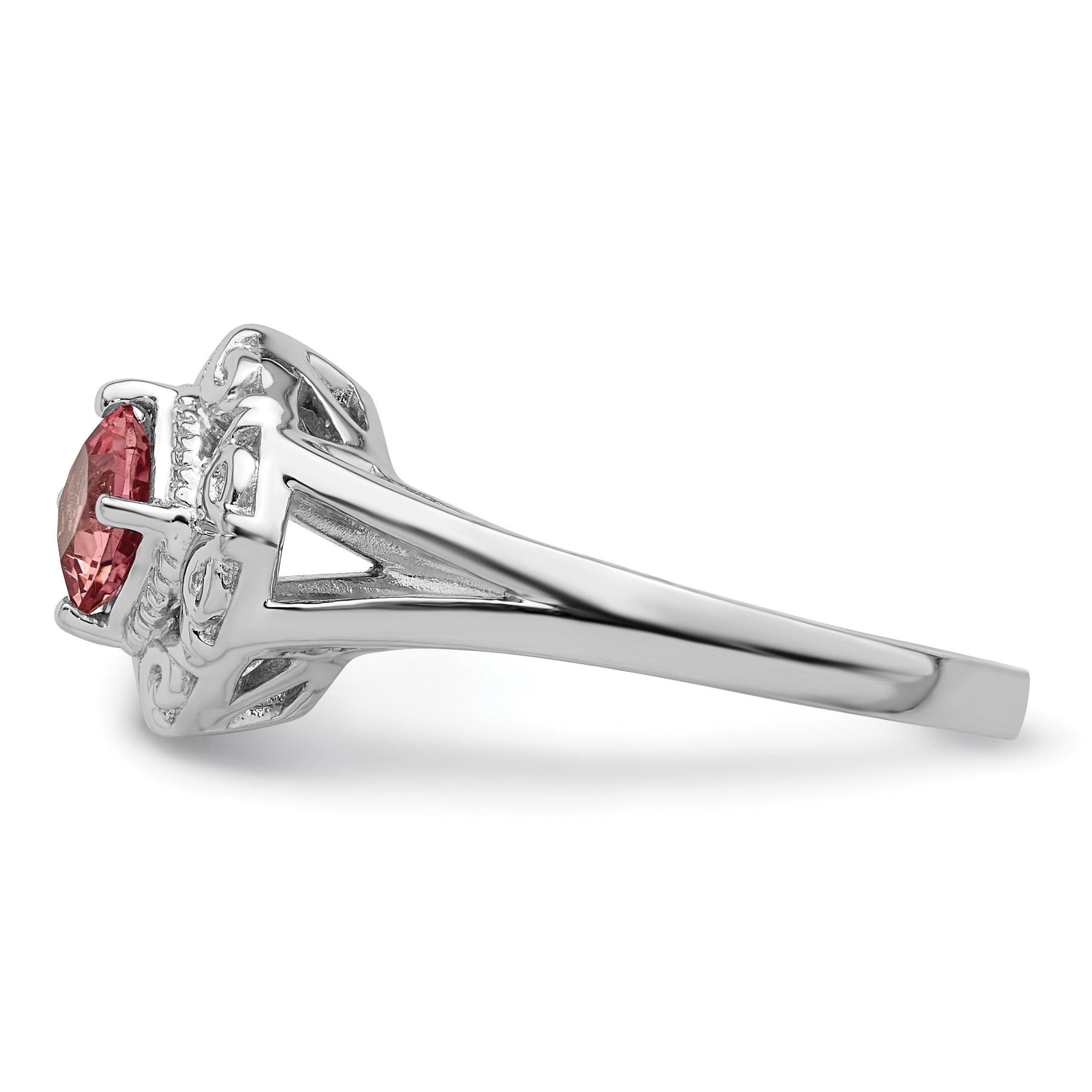 Sterling Silver Rhodium-plated Pink Tourmaline Ring