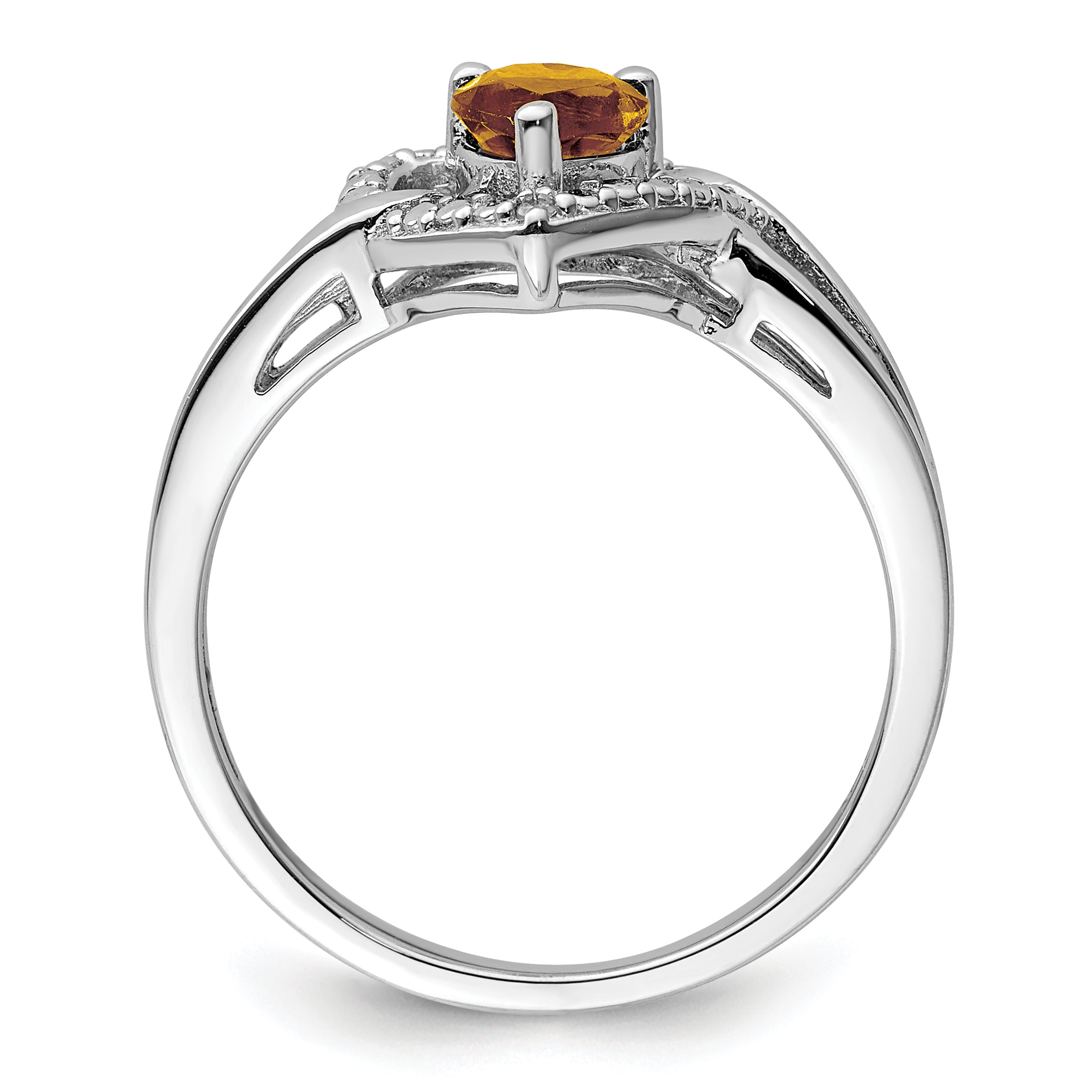 Sterling Silver Rhodium Whiskey Quartz Diamond Ring - 7