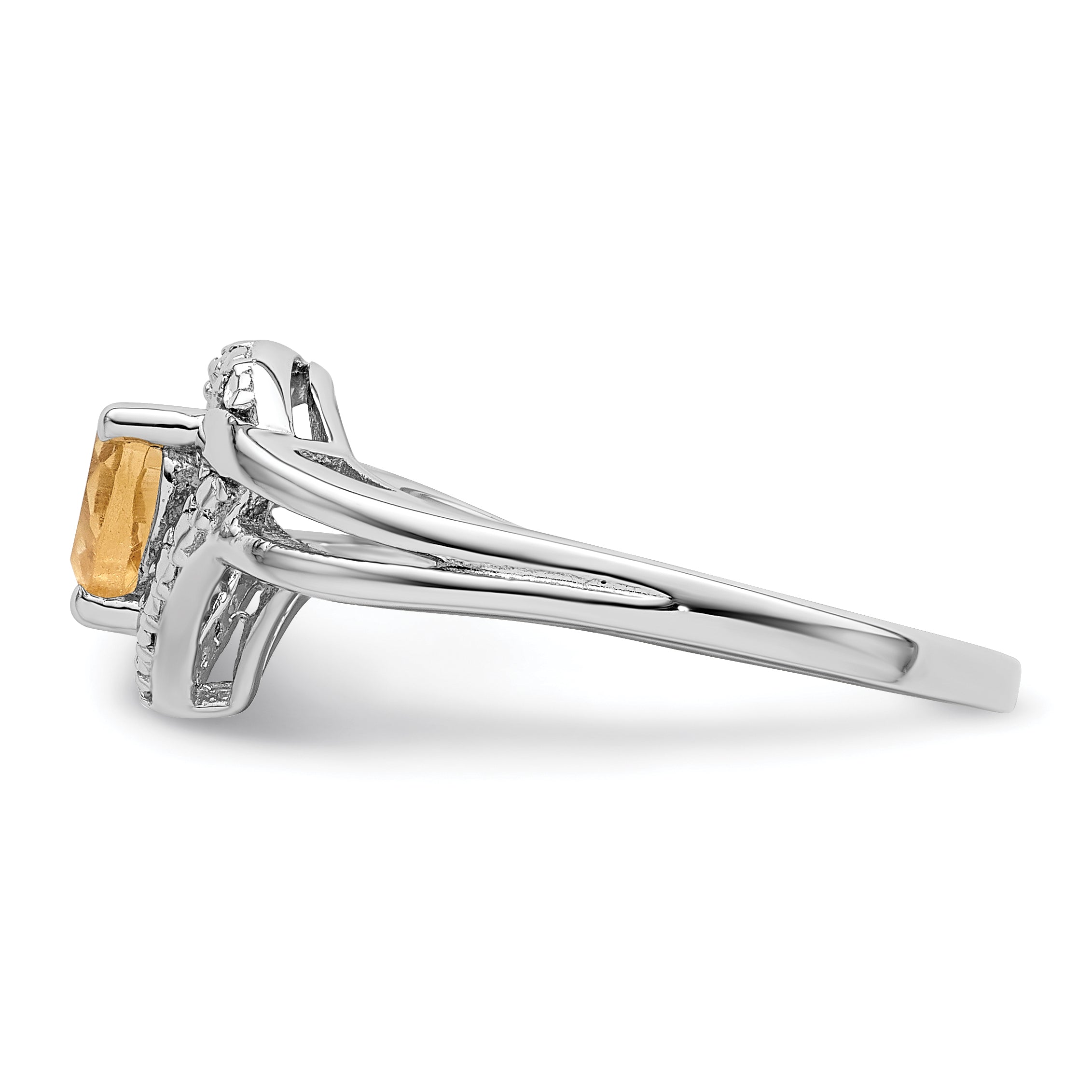 Sterling Silver Rhodium Whiskey Quartz Diamond Ring - 7
