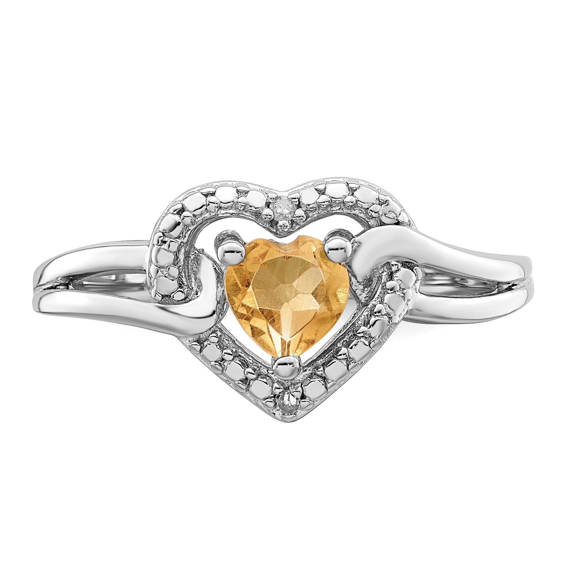 Sterling Silver Rhodium Whiskey Quartz Diamond Ring - 7