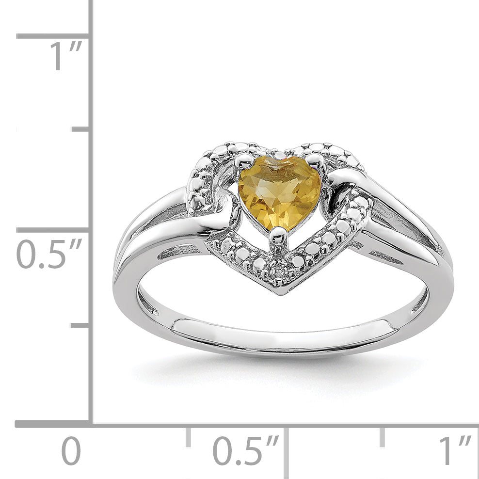 Sterling Silver Rhodium Whiskey Quartz Diamond Ring - 7