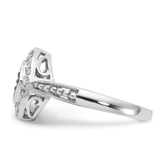 Sterling Silver Champagne & Clear Diamond & Small Diamond Shape Ring