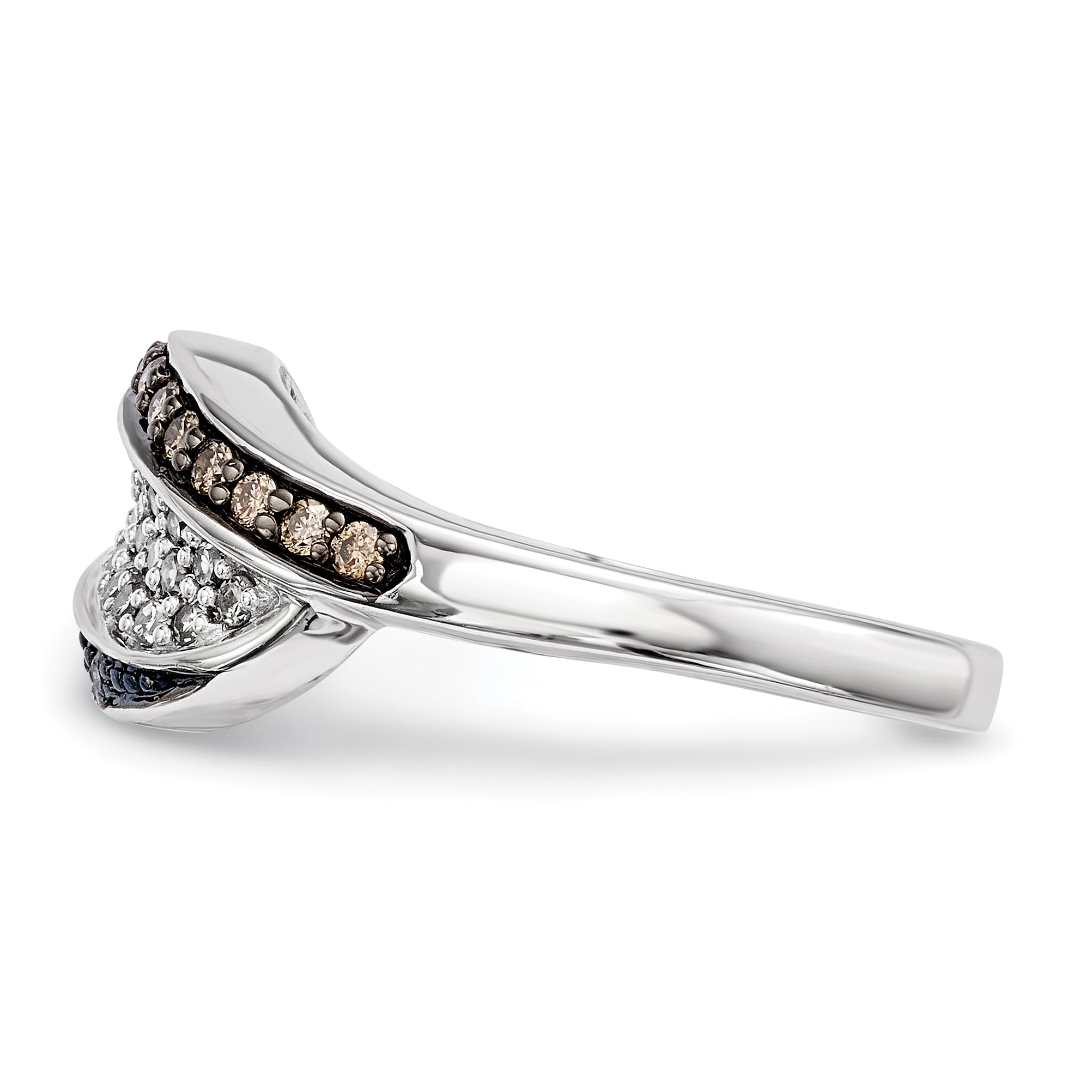 Sterling Silver White, Champagne & Blue Diamond Antiqued Ring