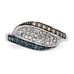 Sterling Silver White, Champagne & Blue Diamond Antiqued Ring