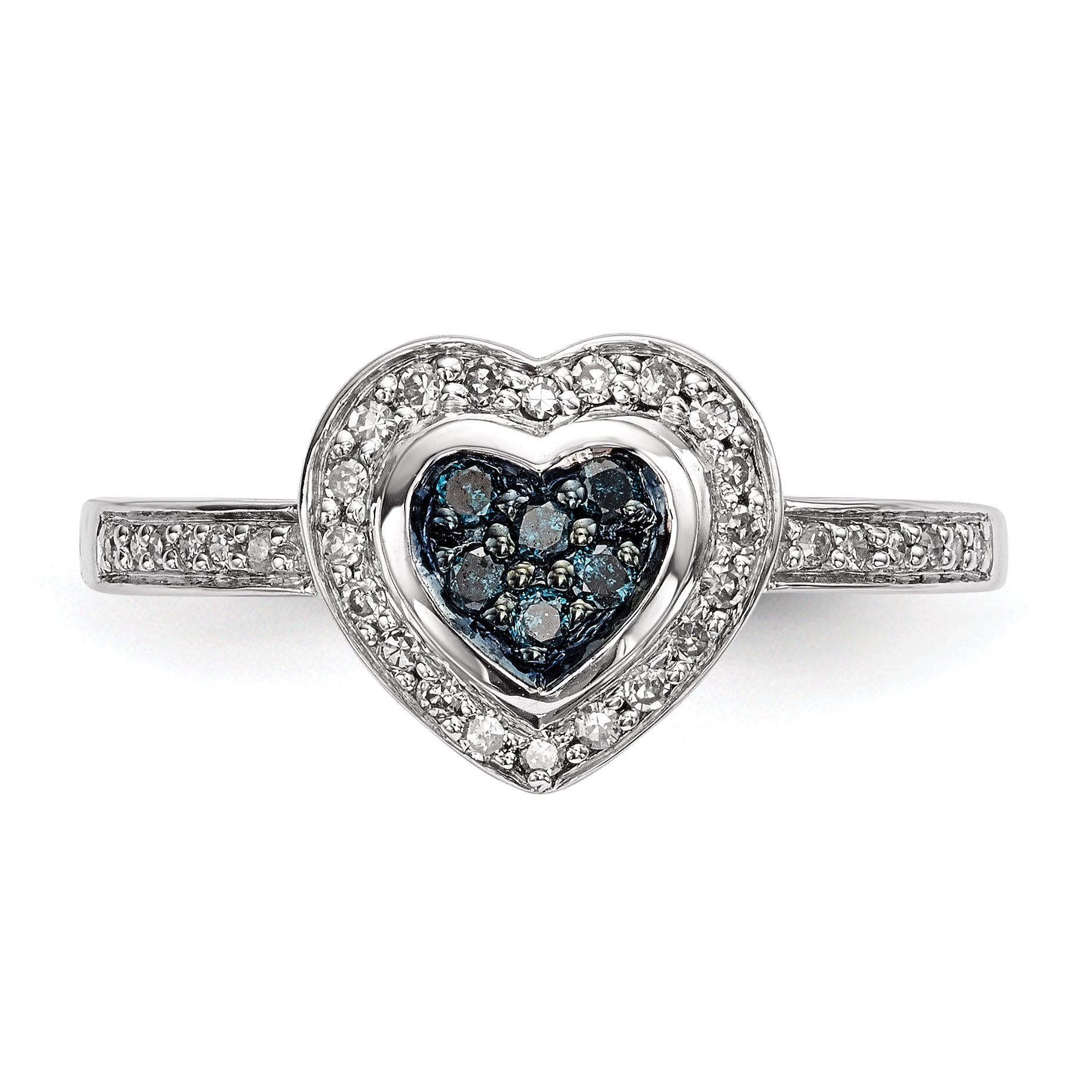 Sterling Silver Blue Diamond Small Heart Ring