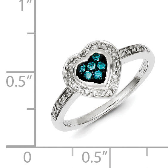 Sterling Silver Blue Diamond Small Heart Ring