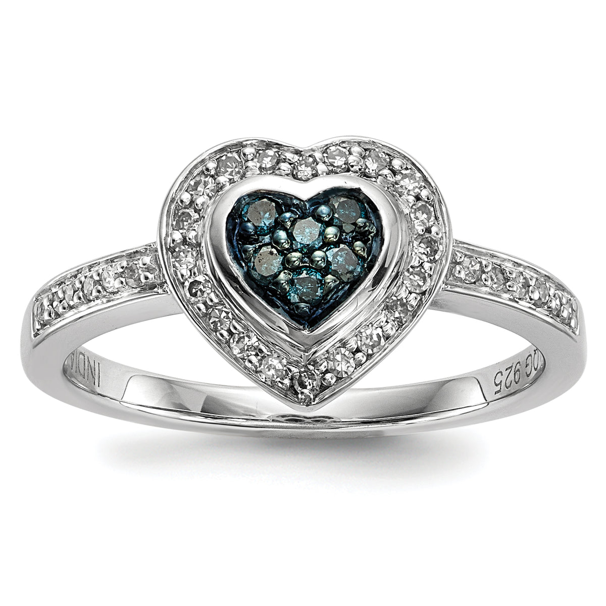 Sterling Silver Blue Diamond Small Heart Ring