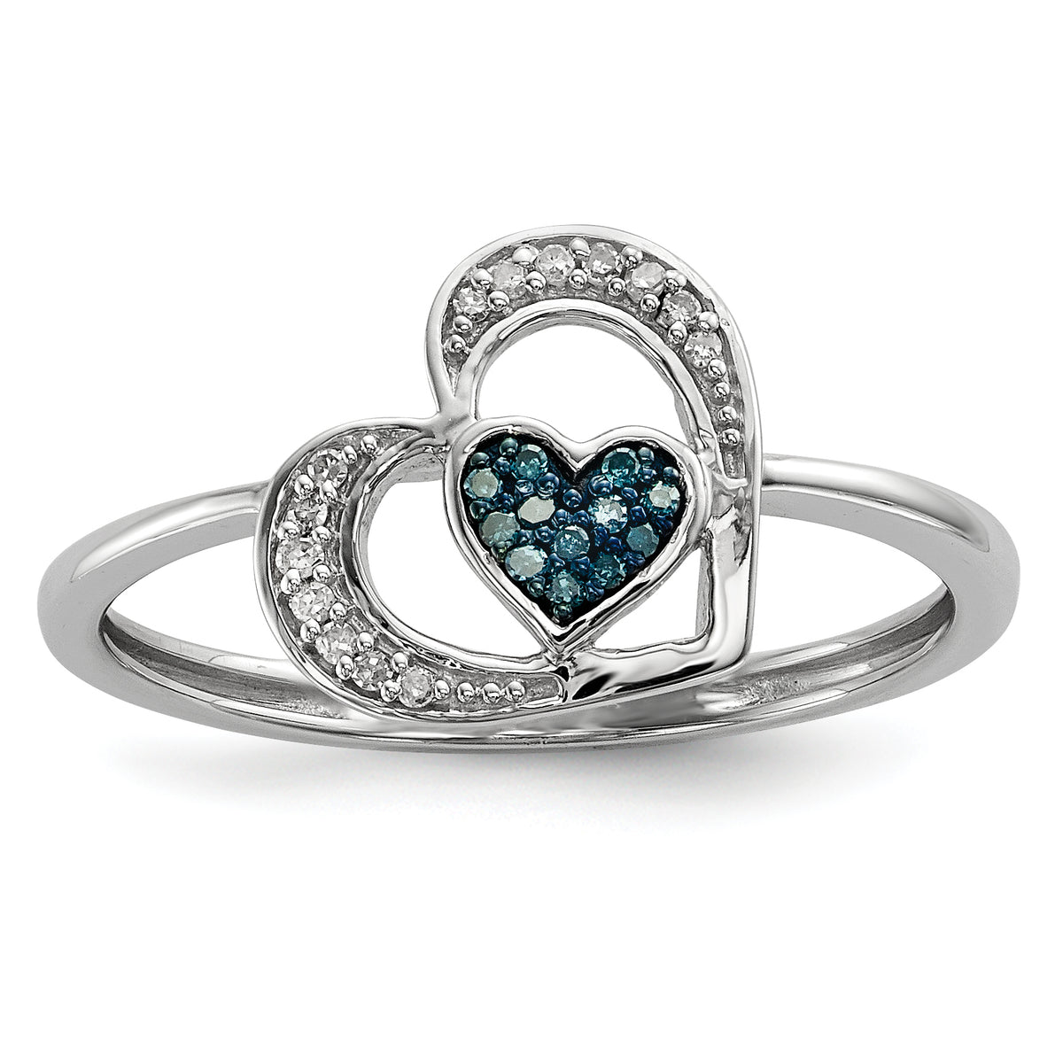 Sterling Silver Blue and White Diamond Heart Ring