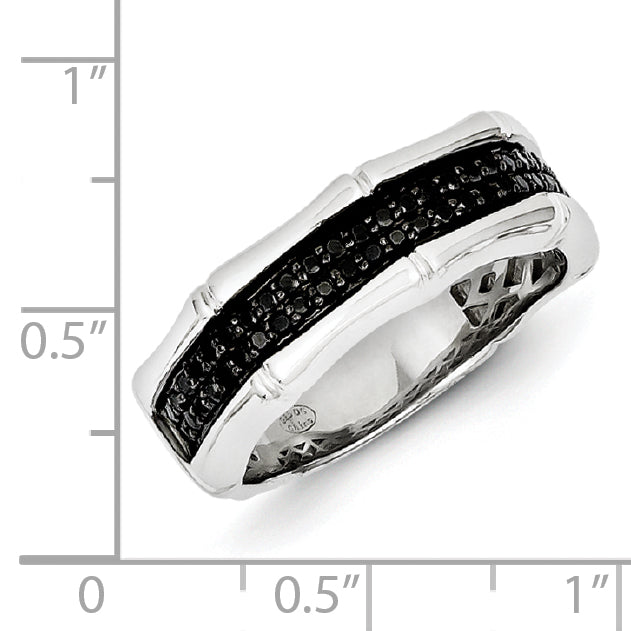 White Night Sterling Silver Rhodium-plated Black Diamond Men's Ring