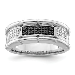White Night Sterling Silver Rhodium-plated White and Black Diamond Men's Ring