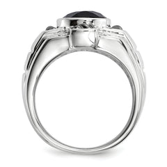 White Night Sterling Silver Black Rhodium-plated Diamond and Onyx Oval Men's Ring
