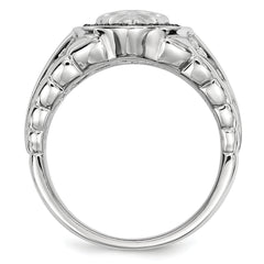 White Night Sterling Silver Rhodium-plated Black Diamond Oval Skull Men's Ring