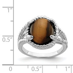 Sterling Silver Rhodium-plated Tigers Eye Quartz and Diamond Ring