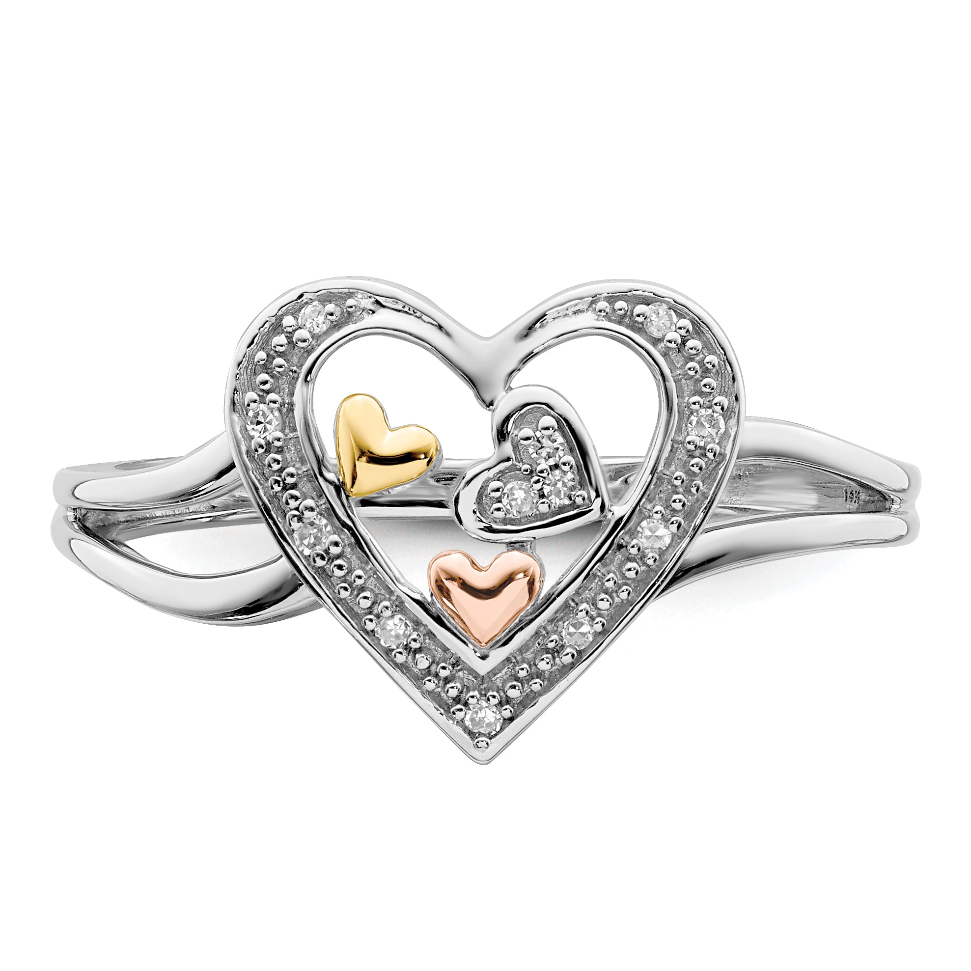 Sterling Silver Rhodium Plated with Gold-tone & Rose-tone Accent Diamond Ring