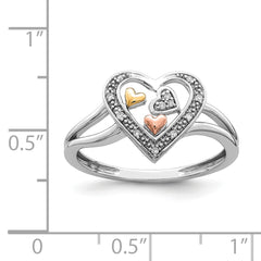 Sterling Silver Rhodium Plated with Gold-tone & Rose-tone Accent Diamond Ring
