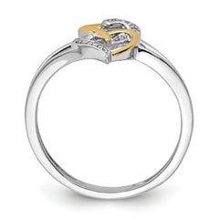 Sterling Silver Rhodium Plated with 14K Yellow Gold Diamond Heart Ring