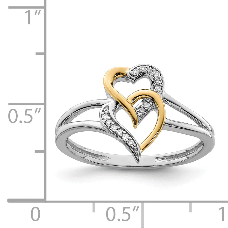 Sterling Silver Rhodium Plated with 14K Yellow Gold Diamond Heart Ring