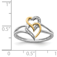 Sterling Silver Rhodium Plated with 14K Yellow Gold Diamond Heart Ring