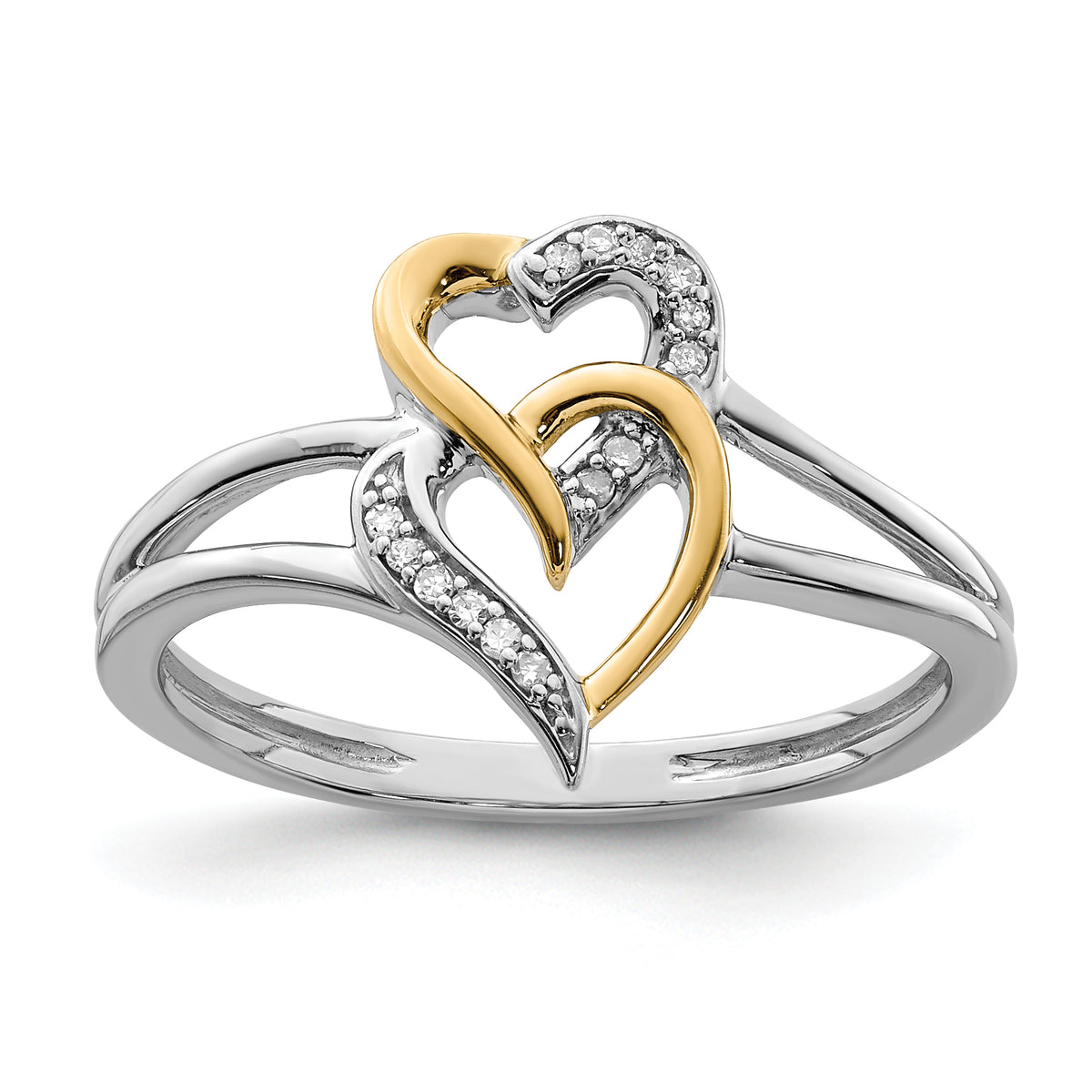 Sterling Silver Rhodium Plated with 14K Yellow Gold Diamond Heart Ring