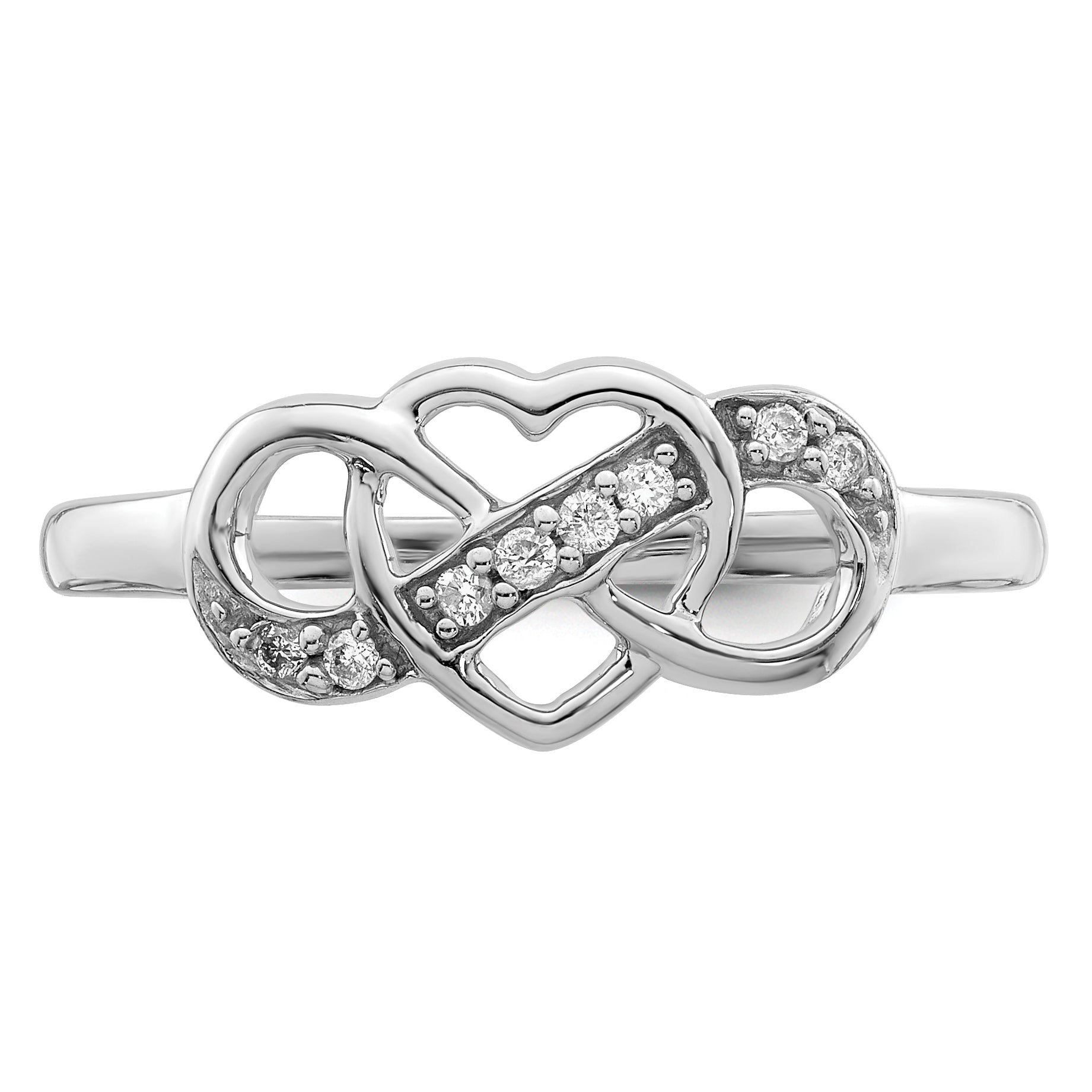 Sterling Silver Rhodium Plated Diamond Heart Ring - 6