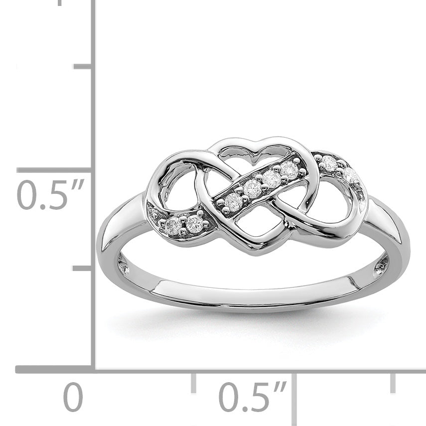 Sterling Silver Rhodium Plated Diamond Heart Ring - 6