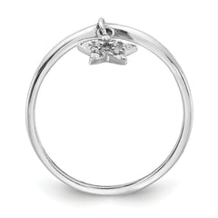 Sterling Silver Rhodium Plated Diamond Star Dangle Ring - 6