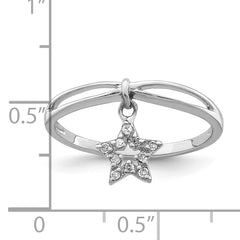 Sterling Silver Rhodium Plated Diamond Star Dangle Ring - 6