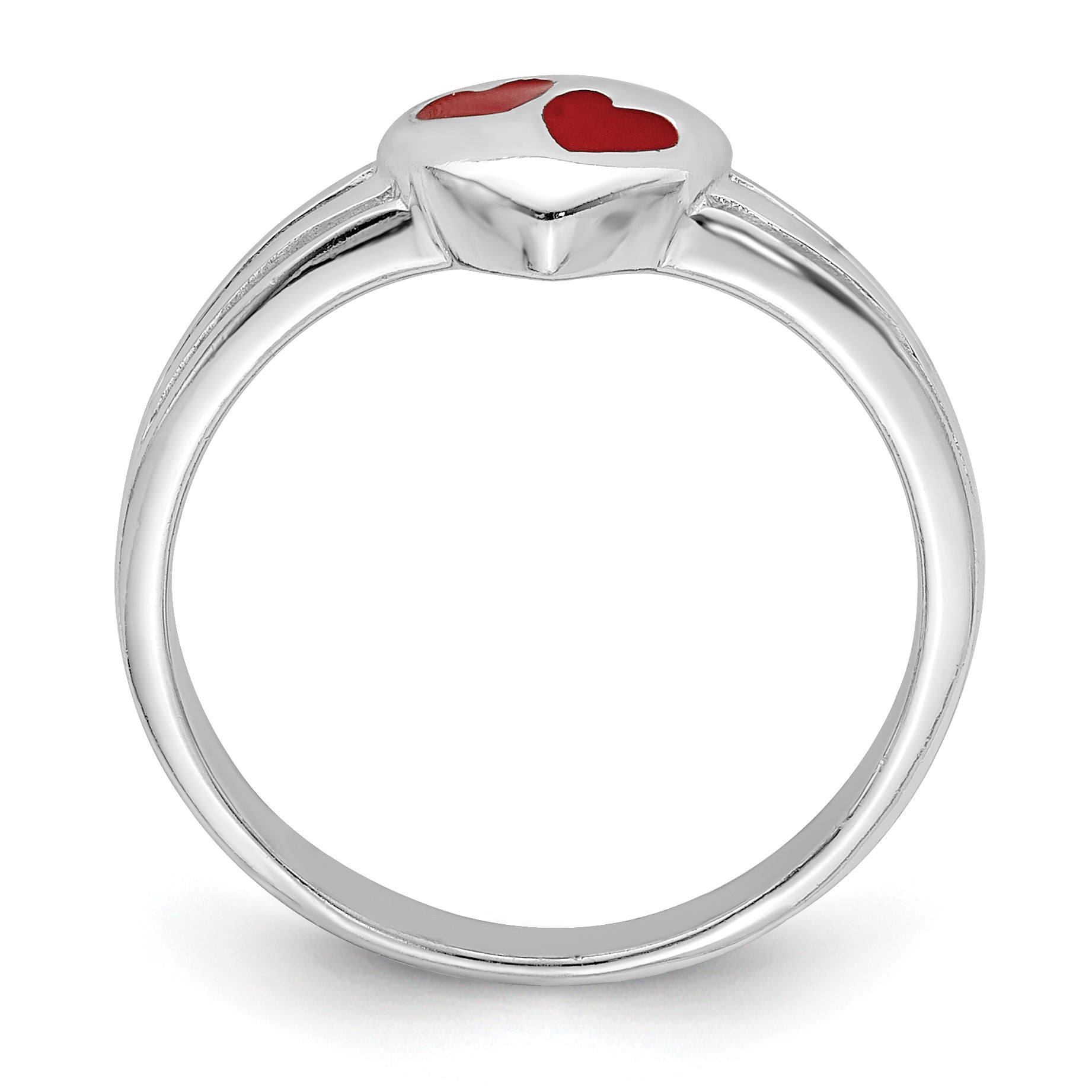 Sterling Silver RH-plated Polished & Red Enameled Heart Children's Ring