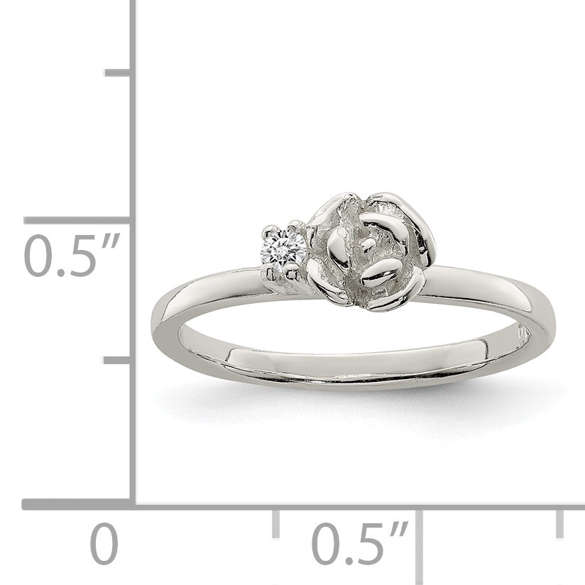 Sterling Silver Clear CZ Rose Kid's Ring