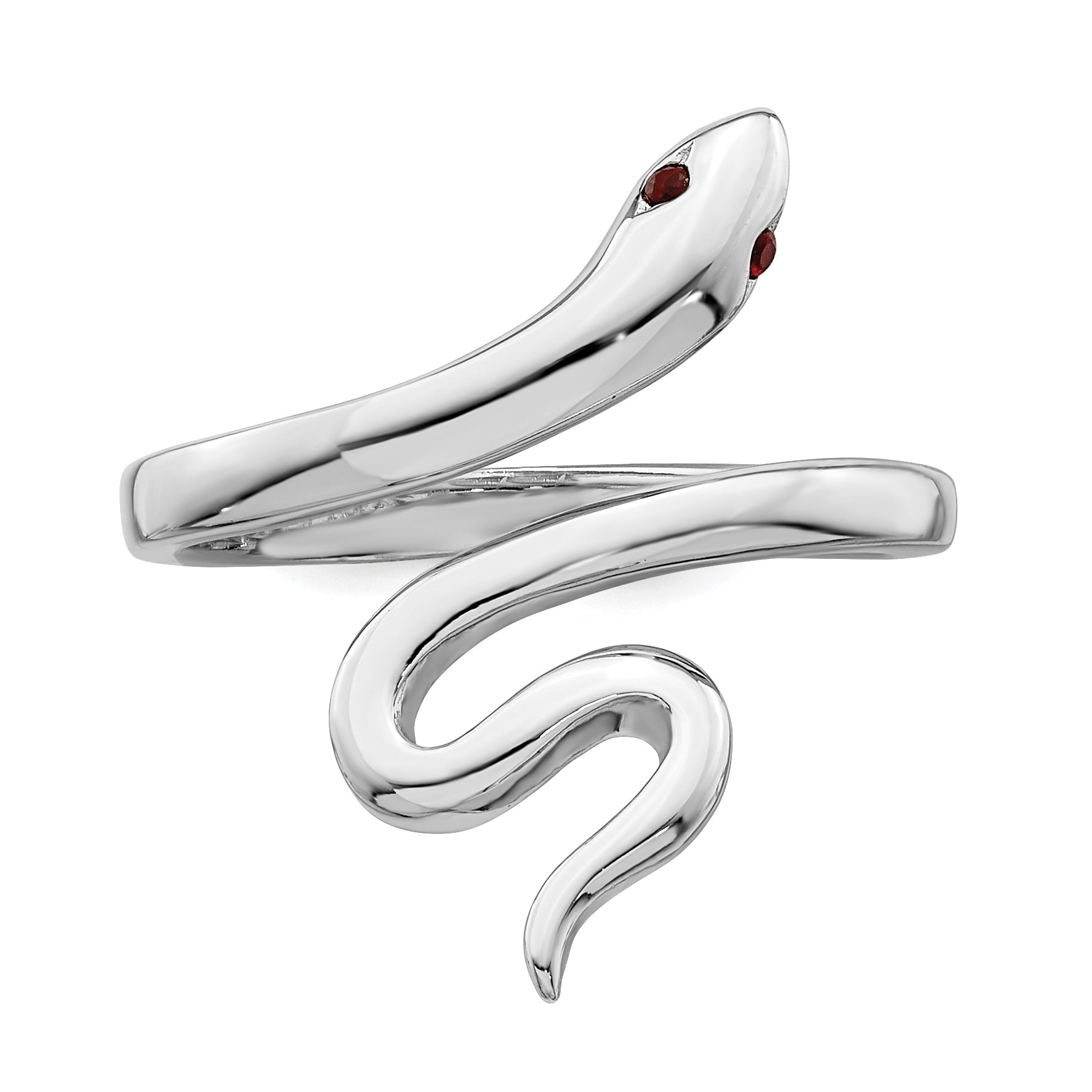 Sterling Silver Rhodium-plated Snake WithSynthetic Ruby Toe Ring