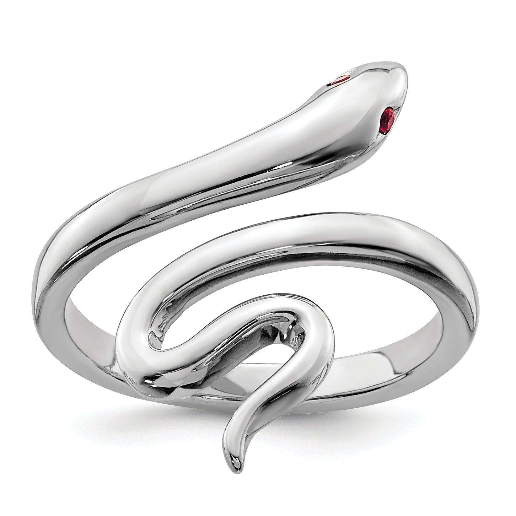 Sterling Silver Rhodium-plated Snake WithSynthetic Ruby Toe Ring