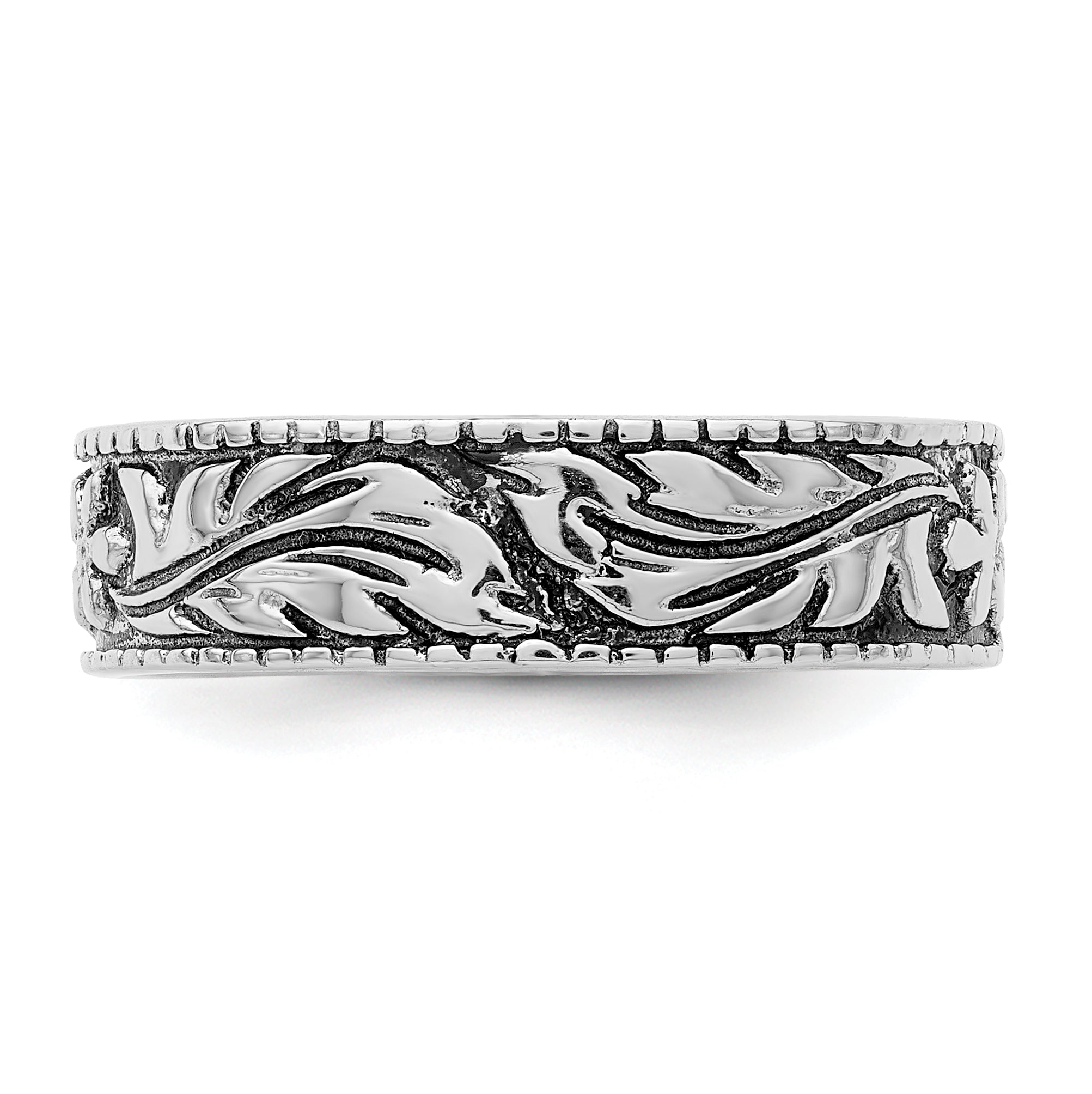 Sterling Silver Antiqued Floral Ring - 6
