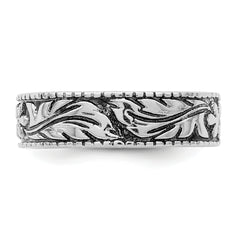 Sterling Silver Antiqued Floral Ring - 6