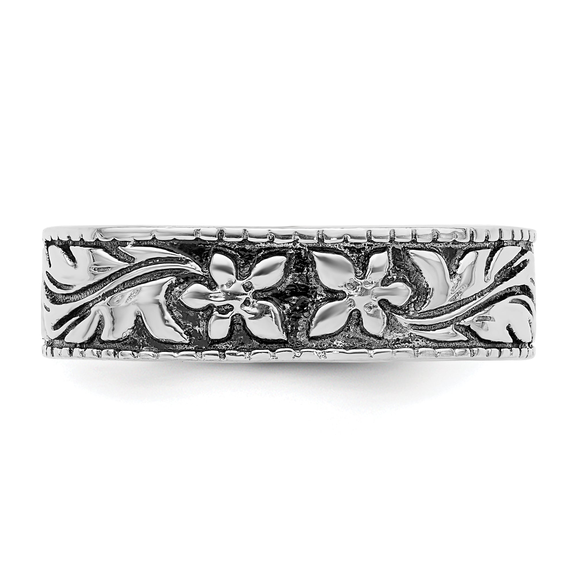 Sterling Silver Antiqued Floral Ring - 6