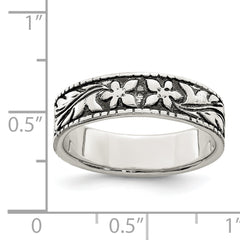Sterling Silver Antiqued Floral Ring - 6