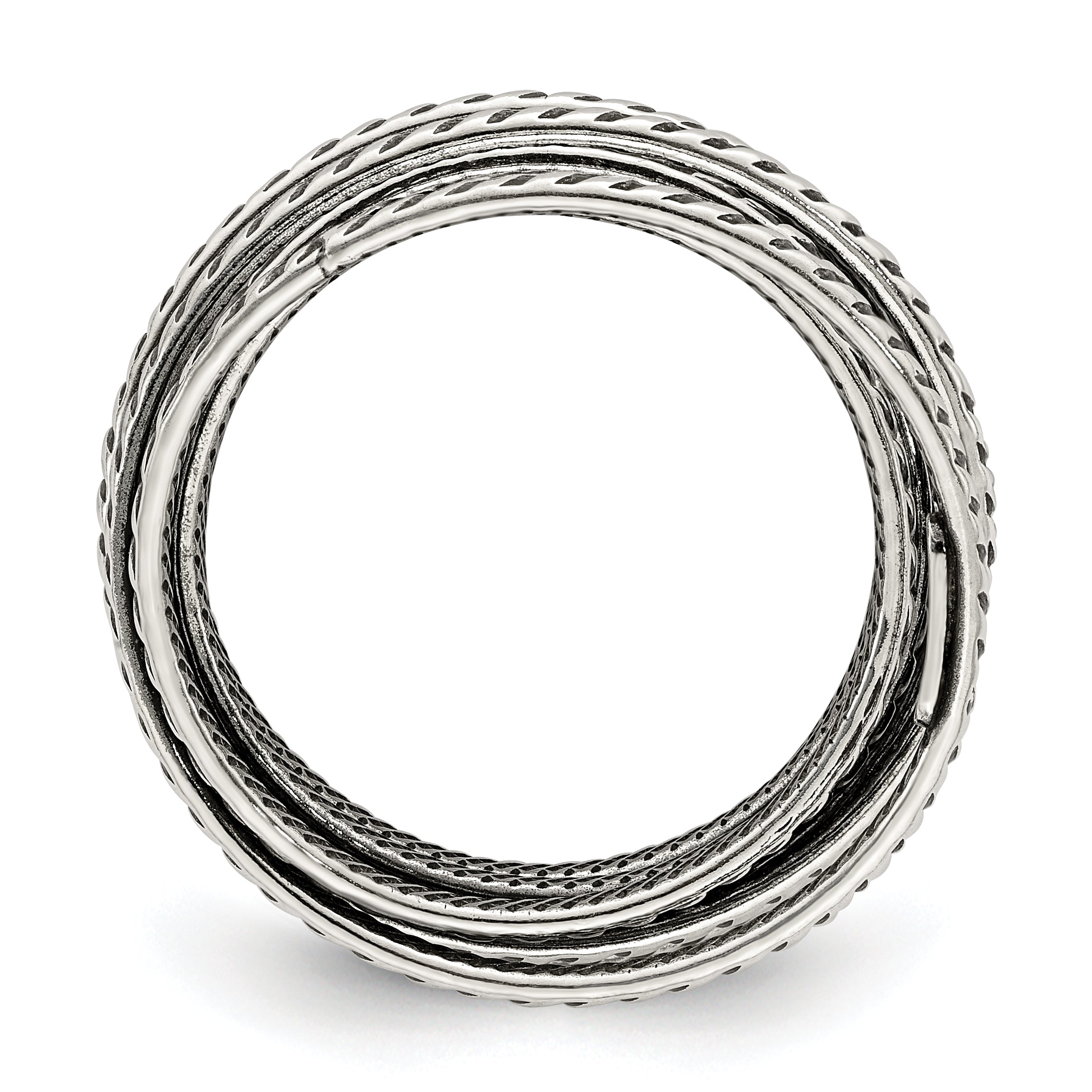 Sterling Silver Antiqued Textured One Piece Spring Ring - 6