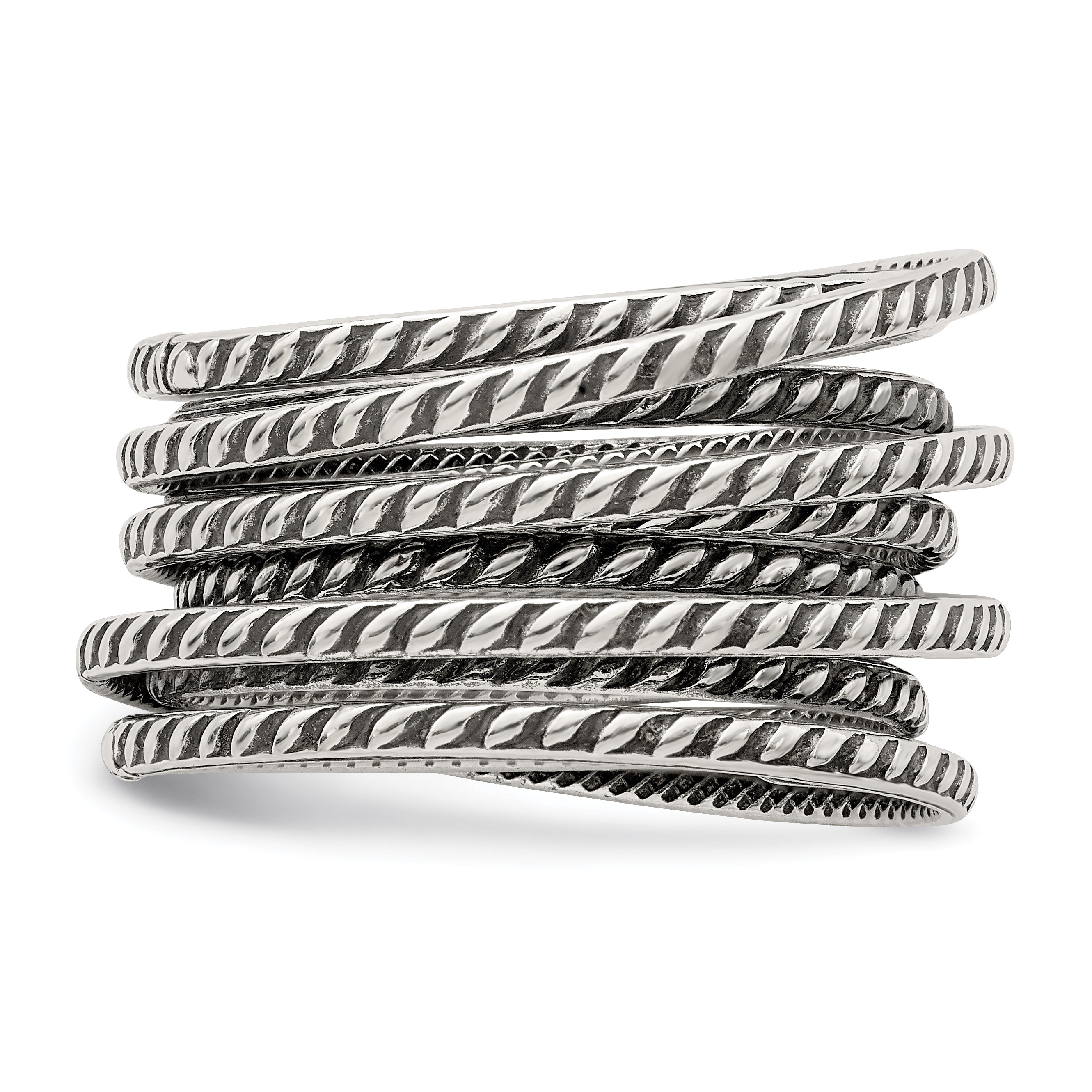 Sterling Silver Antiqued Textured One Piece Spring Ring - 6