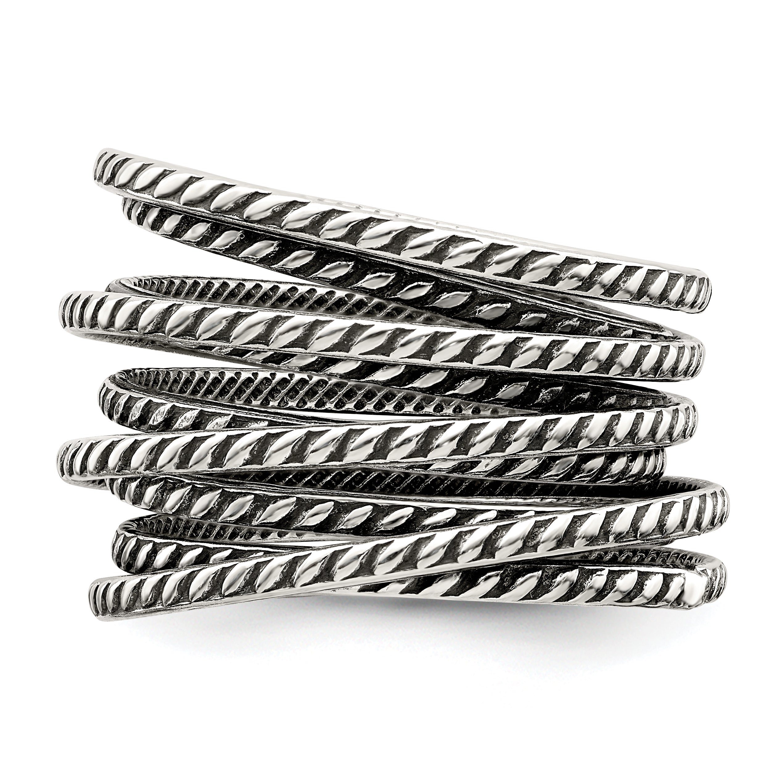 Sterling Silver Antiqued Textured One Piece Spring Ring - 6