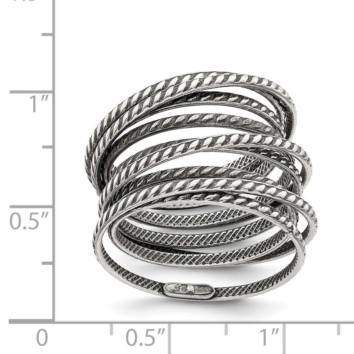 Sterling Silver Antiqued Textured One Piece Spring Ring - 6