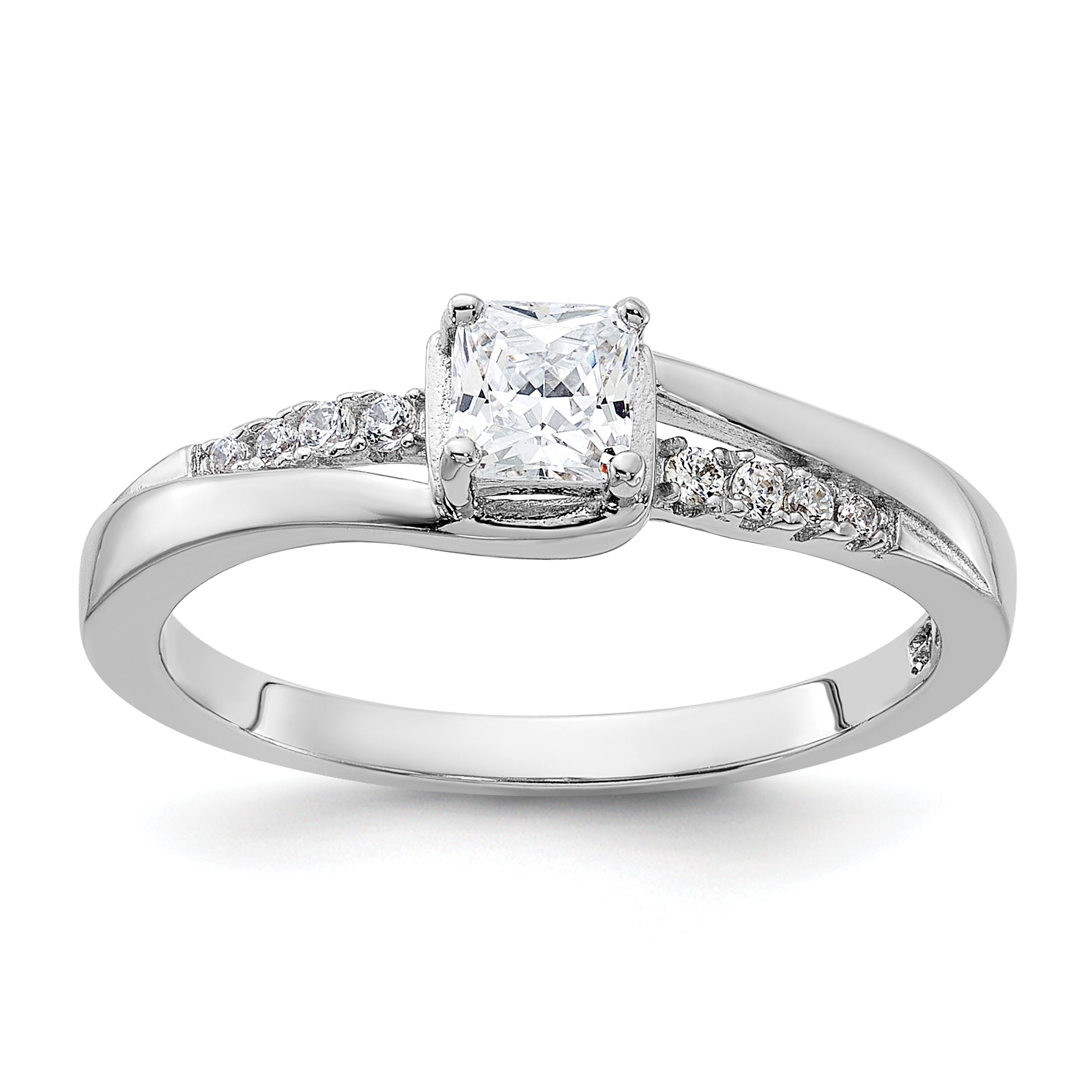 Sterling Silver Rhodium-plated Polished & CZ Ring