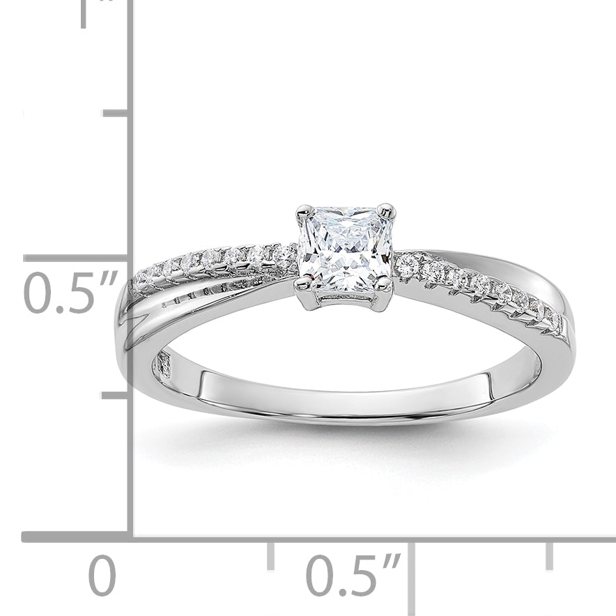 Sterling Silver Rhodium-plated Polished & CZ Ring