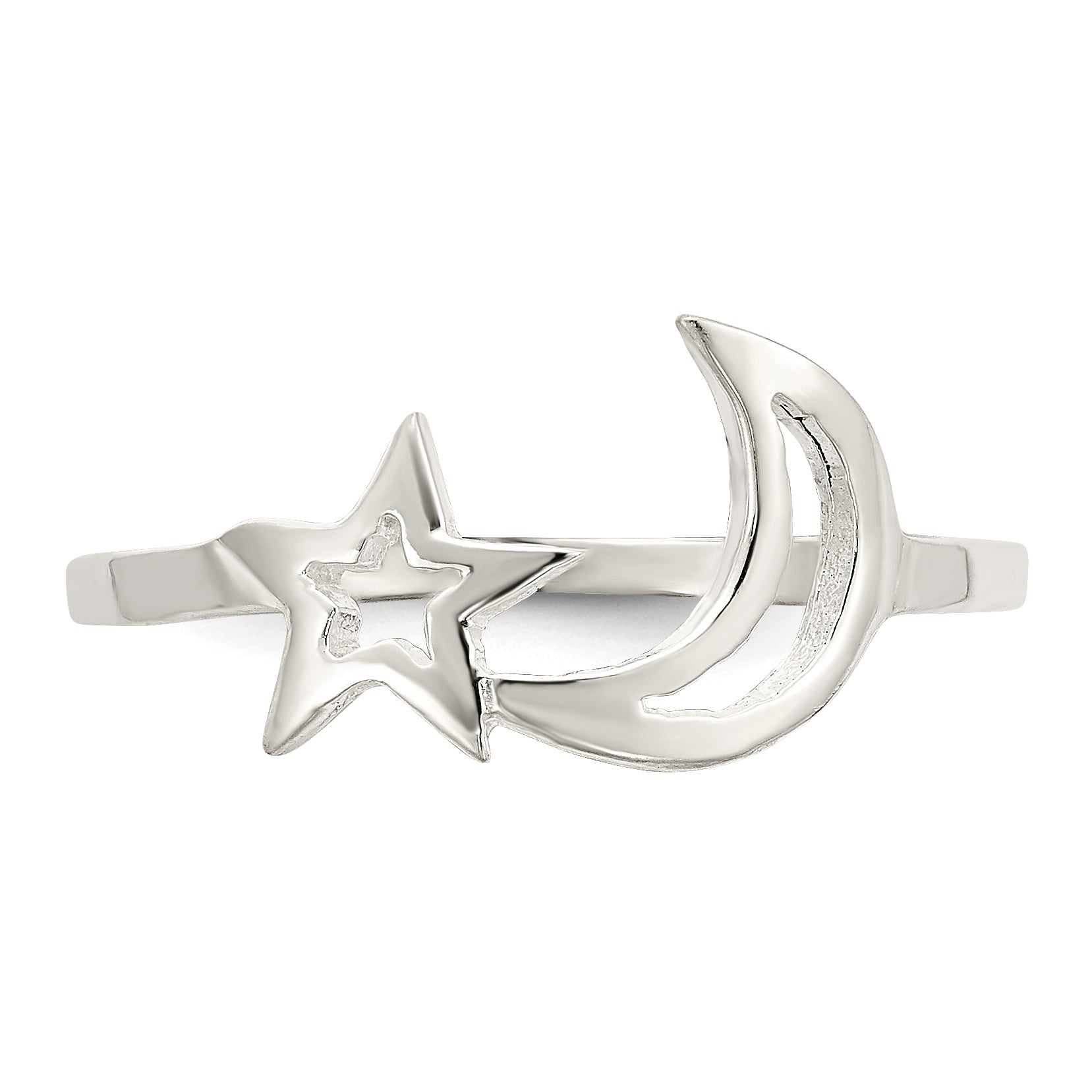 Sterling Silver Polished Star & Moon Ring - 6