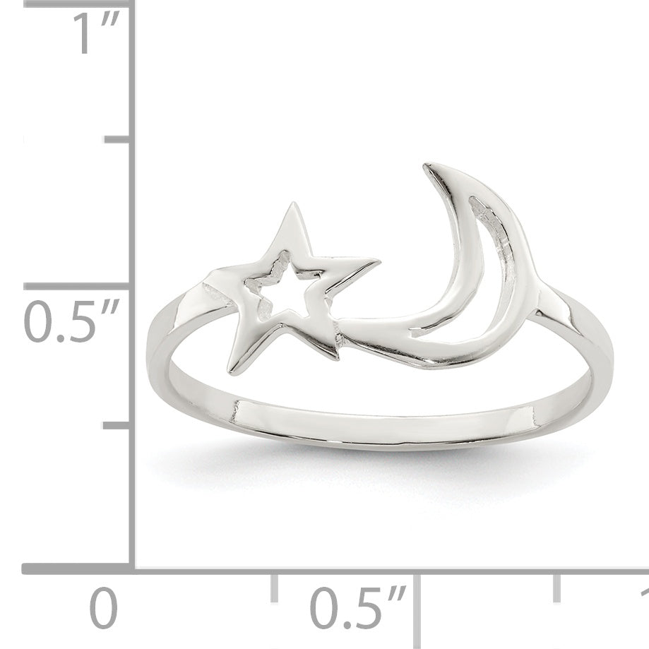 Sterling Silver Polished Star & Moon Ring - 6