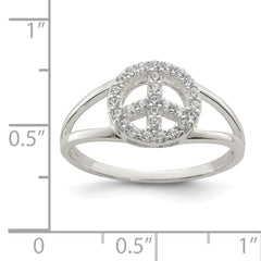 Sterling Silver Polished CZ Peace Sign Ring - 6