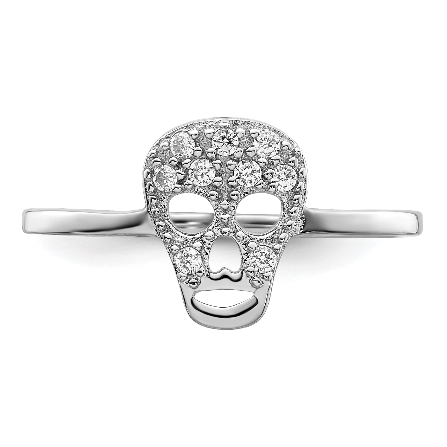 Sterling Silver Rhodium-plated CZ Skull Ring - 6