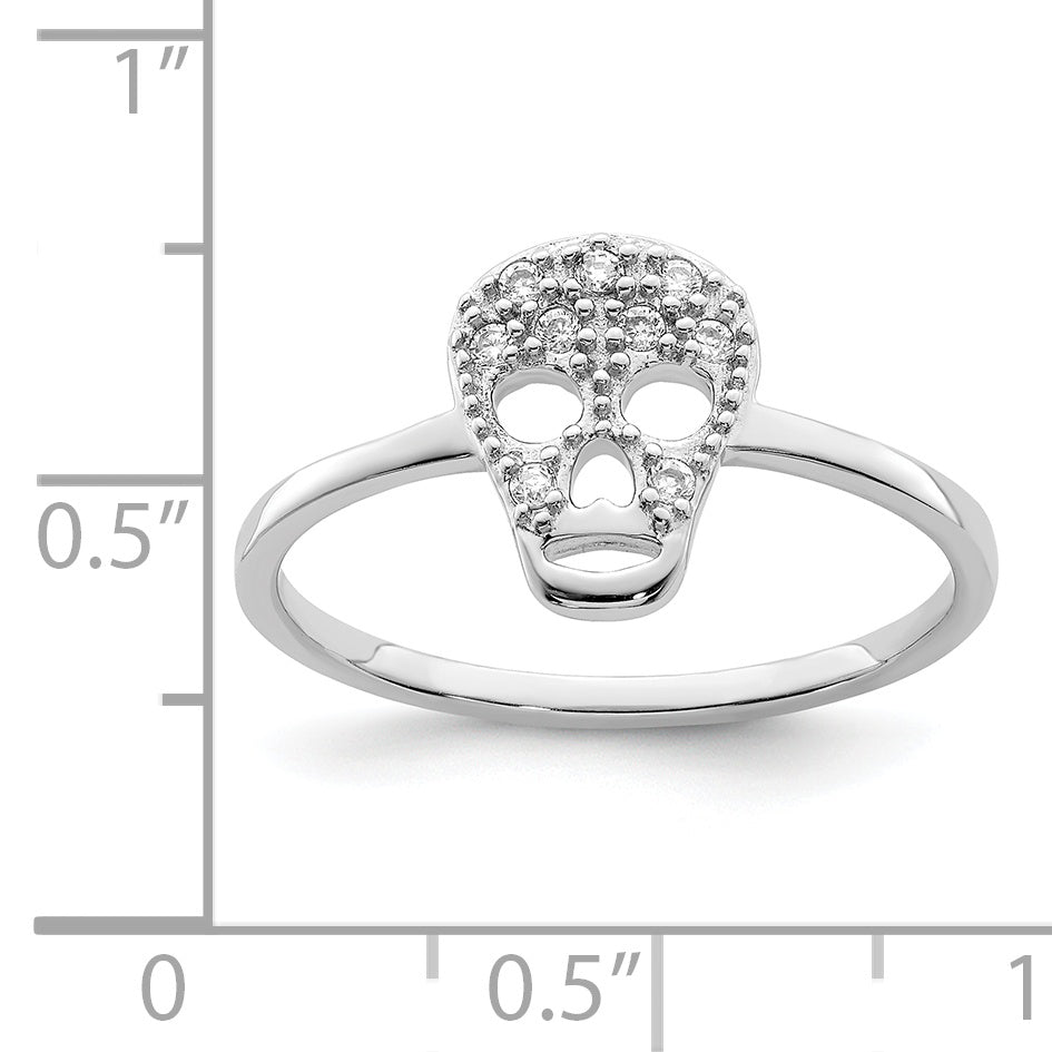 Sterling Silver Rhodium-plated CZ Skull Ring - 6