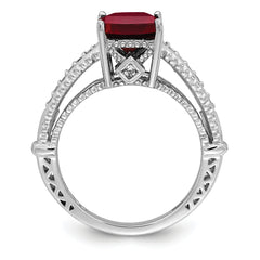 Sterling Silver Rhodium-plated Synthetic Ruby and CZ Ring