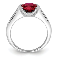 Sterling Silver Rhodium-plated Synthetic Ruby and CZ Bezel Ring