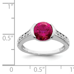 Sterling Silver Rhodium-plated Synthetic Ruby and CZ Bezel Ring